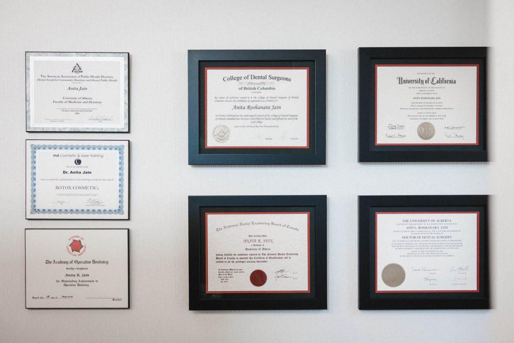 Certificates | Redtree Dental | Vancouver General & Family Dentist